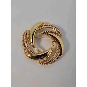 NAPIER Vintage Brooch Lapel‎ Pin 1.8 Inch Gold Tone Metal Modernist Round Swirl